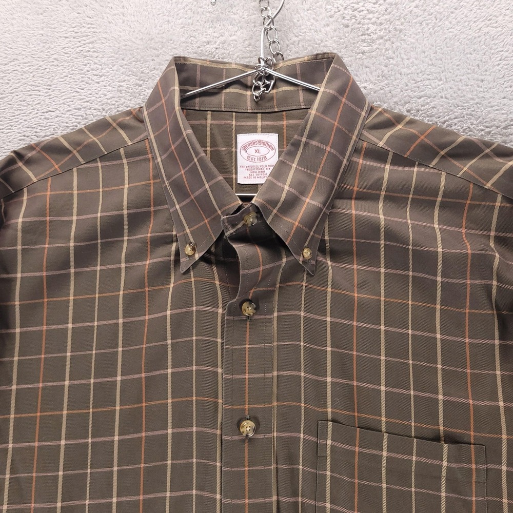Brooks Brothers Shirt Mens XL Brown Check‎ Oxford Non Iron Button Down